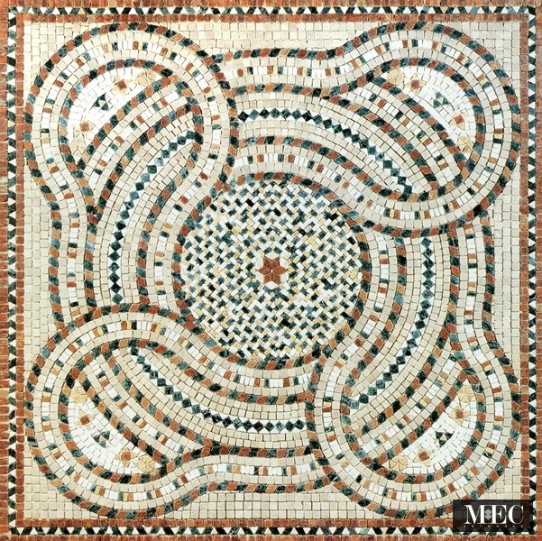 Custom Mosaics by MEC | Roman classic marble mosaic design created using original hand chopped mosaic art technique.