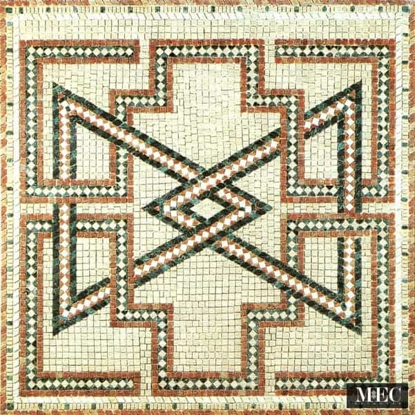 Custom Mosaics by MEC | Vienna marble mosaic motif features maze-like lines and interlocking triangles.