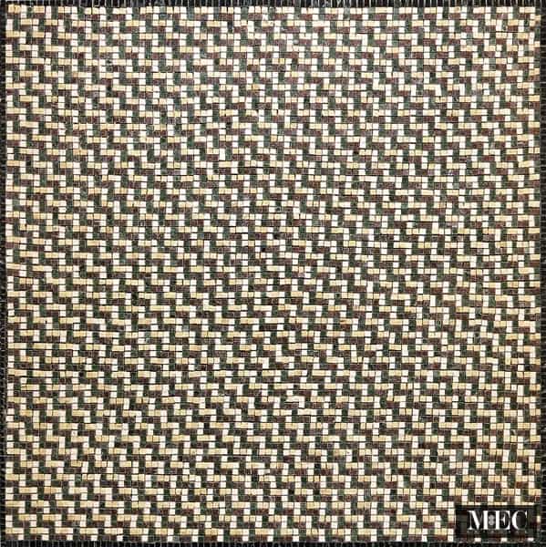 Custom Mosaics by MEC | Simple yet impactful Crema Marfil & Verde Laguna marble rug with a diagonal zig-zag line pattern.