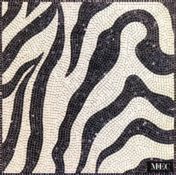 Custom Mosaics by MEC | Handcrafted marble mosaic Zebra rug.