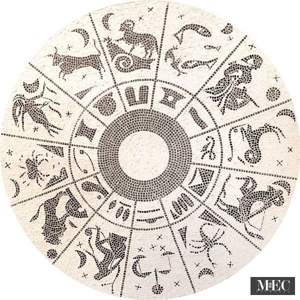 Custom Mosaics by MEC | Zodiac chart art prepared for floor using hand cut marble mosaic tiles.