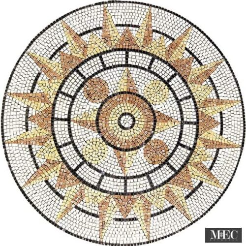 Custom Mosaics by MEC | Marble mosaic medallion featuring Compass Rose like motif.