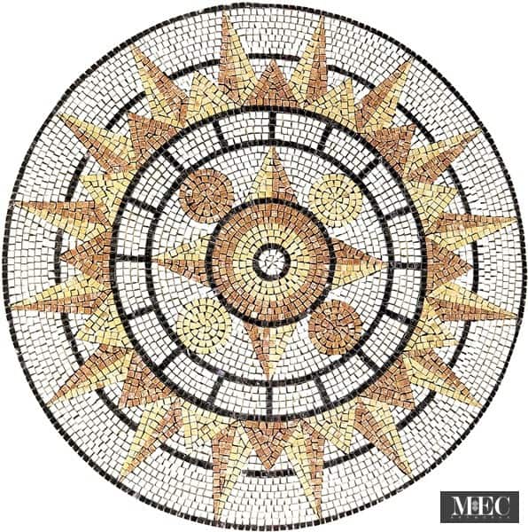 Custom Mosaics by MEC | Marble mosaic medallion featuring Compass Rose like motif.
