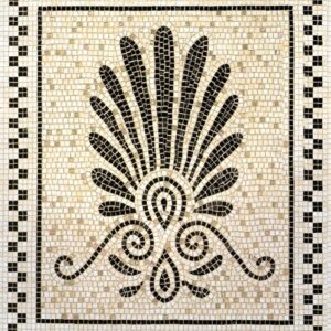 Custom Mosaics by MEC | Eubea features scrolls, leaves and a checkered marble border.