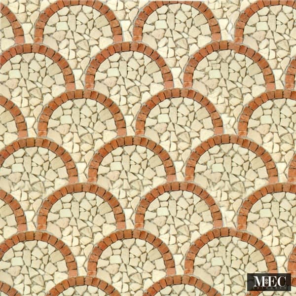 Custom Mosaics by MEC | Classic fish scale pattern made using broken marble tiles for a more rustic look.
