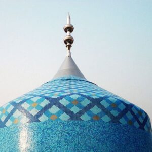An Islamic glass Dome featuring 3 mosaic patterns; Plain, Random & Chequer. Glass mosaic decoration for the Mosque. Custom handcrafted by MEC.
