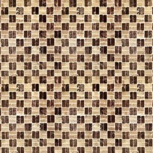 Marble mosaic flooring design featuring hand cut tumbled marble stone tiles in earthy brown tones