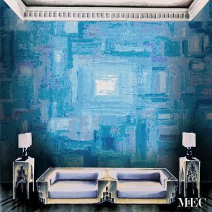 Product image. Enchanted Blue Squares PIXL abstract Vertex Glass mosaic made using AddTek system. Custom glass mosaic tile designs. Free renders.