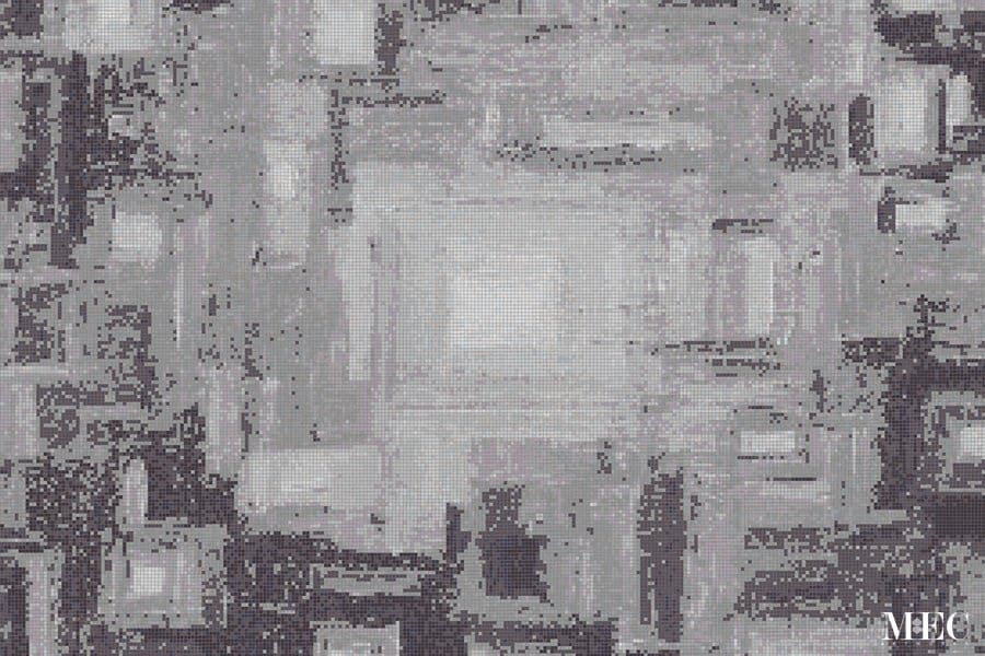 Product design. Enchanted Gray Graphite Squares PIXL abstract Vertex Glass mosaic made using AddTek system. Custom glass mosaic tile designs. Free renders.