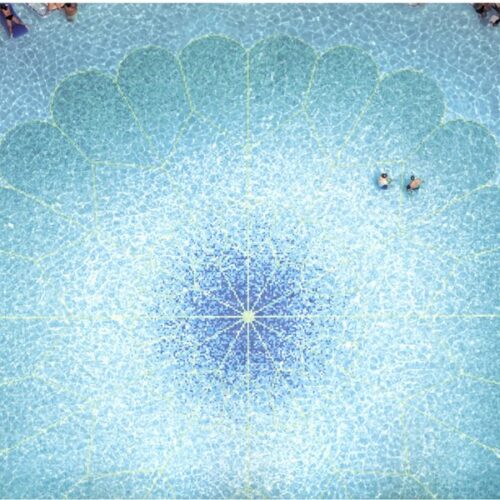 Glass Mosaic Pools by MEC | Subtle yet grand floral glass mosaic tile pool.
