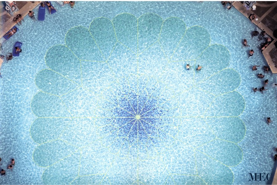 Glass Mosaic Pools by MEC | Subtle yet grand floral glass mosaic tile pool.