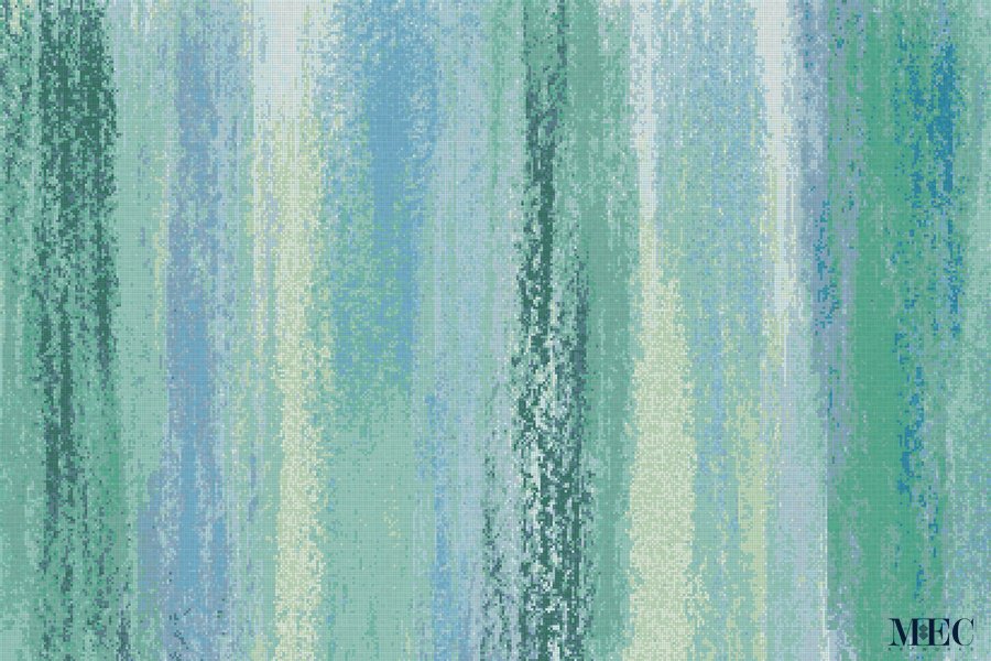 Product image. Forest Waterfal PIXL abstract Vertex Glass mosaic made using AddTek system. Custom glass mosaic tile designs.
