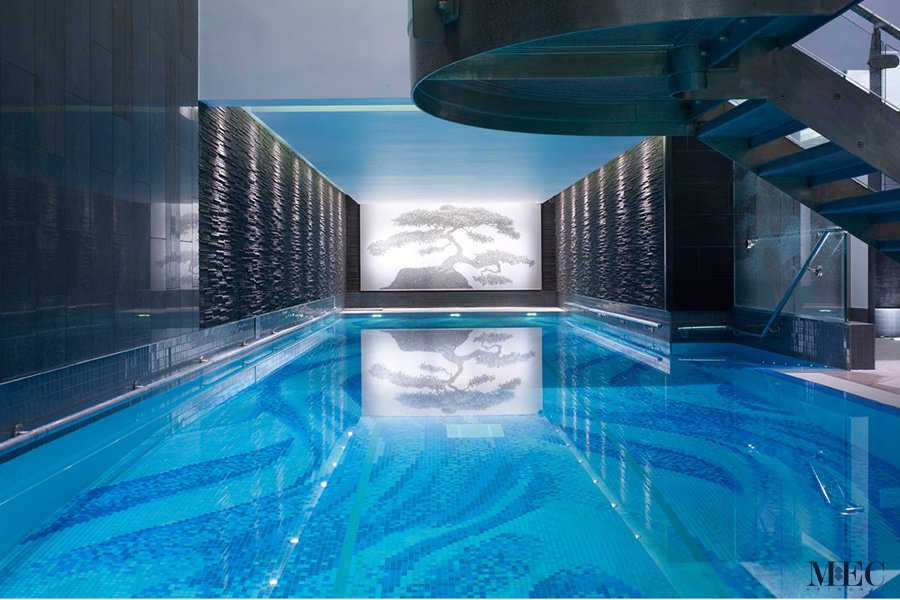 Pools & Spas by MEC | Mosaic tile pattern for inspired by the smooth ripples on a silk.