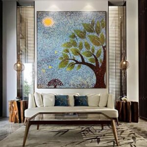 Custom Mosaics MEC | Tree wall mosaic scenery.