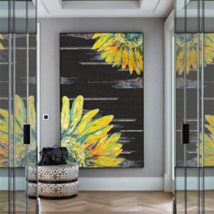Sunflower Mural with Dark Background designed in glass mosaic by MEC.