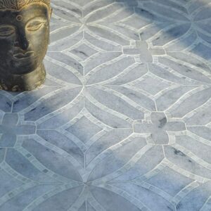 Custom Mosaics by MEC | Water jet marble floor features geometrical patterns and diamonds with a hint of smooth curves.