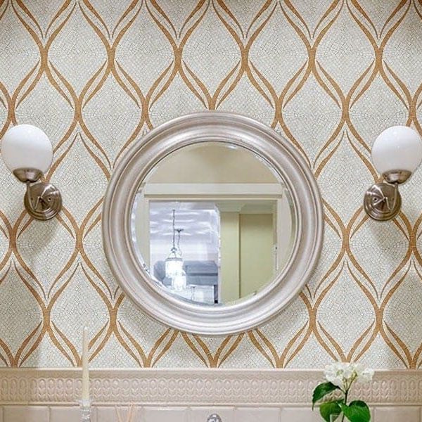 vanity powder room backsplash mosaic design