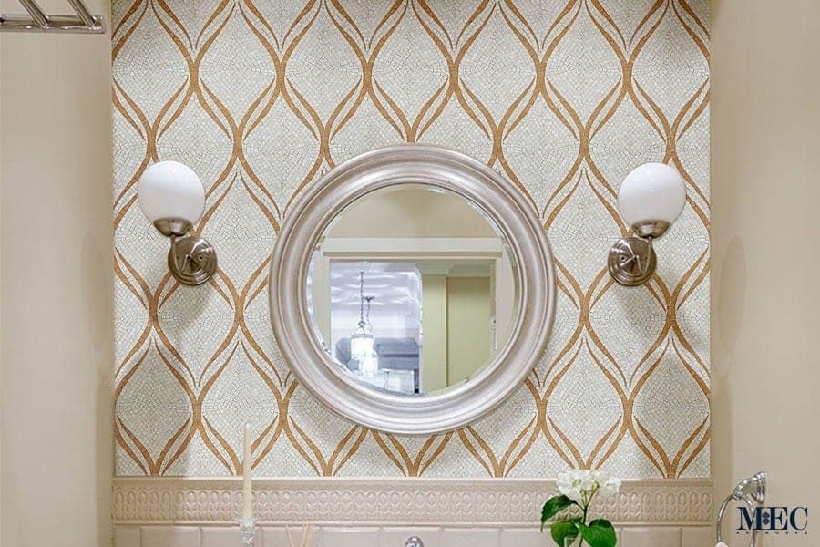 vanity powder room backsplash mosaic design