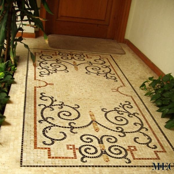 Custom Mosaics by MEC | Clear, uncluttered Roman-themed lines and scrolls intricately handcrafted with mosaic.