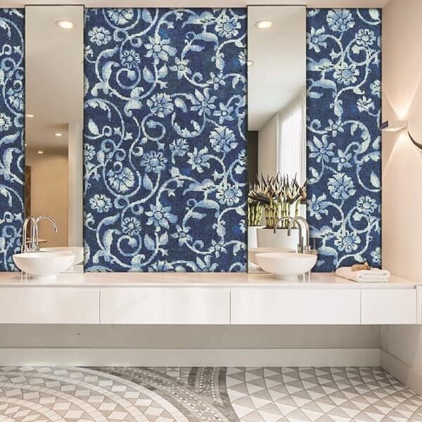 Custom Mosaics MEC | Luxury Floral Bathroom Wall Art Design.