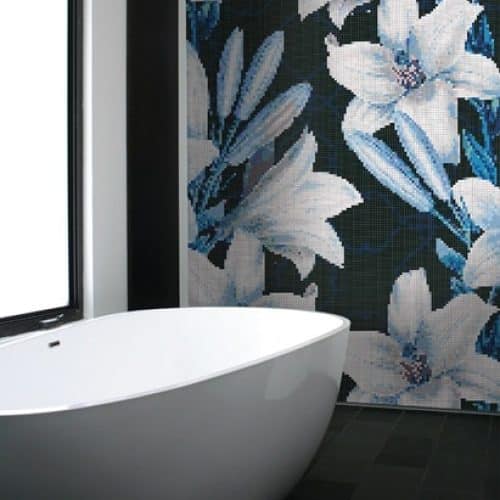 Custom Mosaics MEC | Floral Bathroom Wall Art.