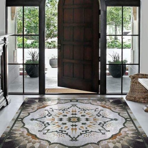 Custom Mosaics by MEC | Mosaic floor motif with elegant lines featuring luxury design indoor.