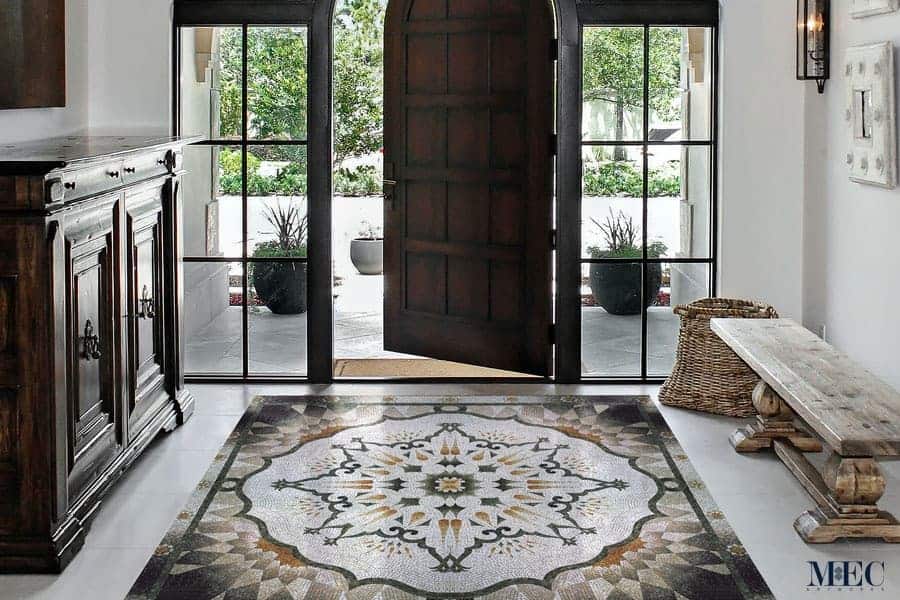 Custom Mosaics by MEC | Mosaic floor motif with elegant lines featuring luxury design indoor.