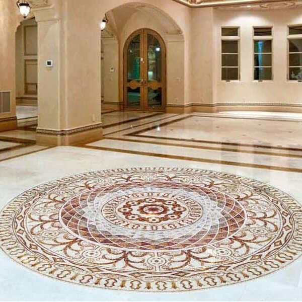 Custom Mosaics by MEC | Vine scroll mosaic pattern placed together to form a royal luxury!