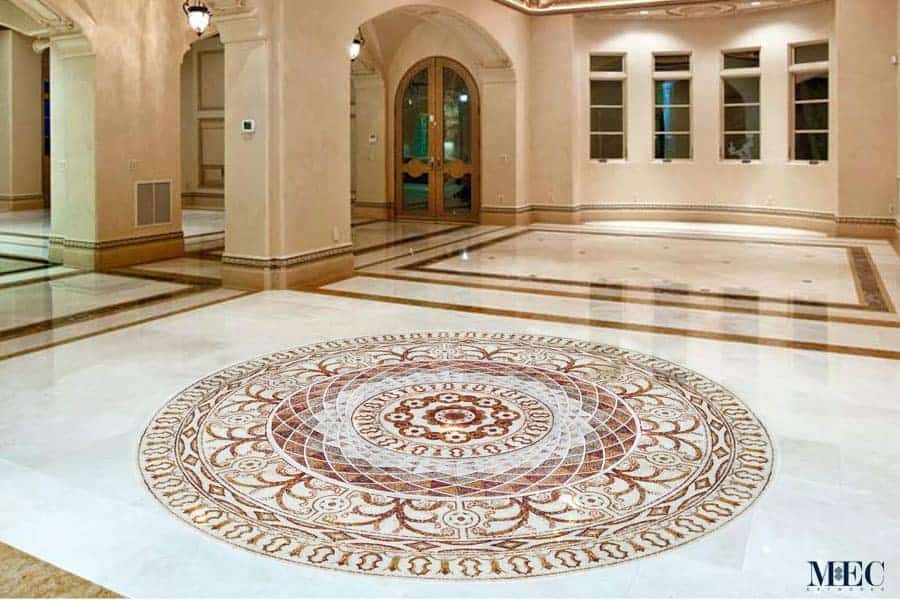 Custom Mosaics by MEC | Vine scroll mosaic pattern placed together to form a royal luxury!