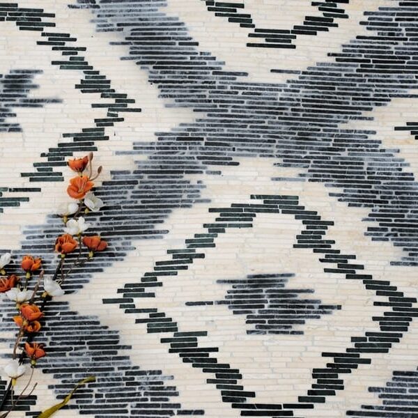 Custom Mosaics by MEC | Ikta rugs with beautiful pattern in black & white.