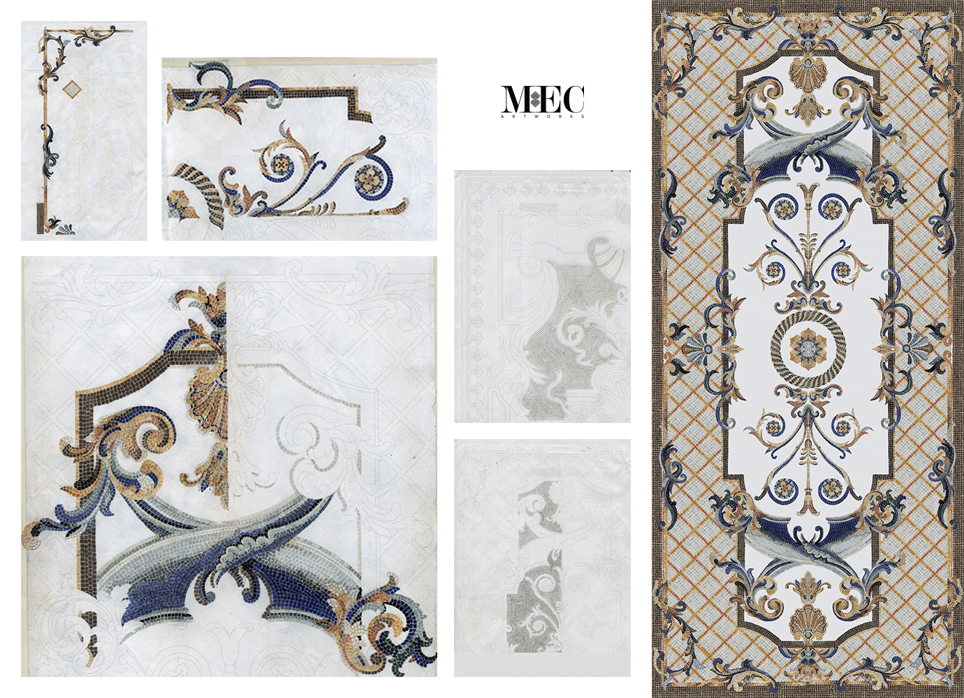 marble mosaic rug design process sketch customization collage