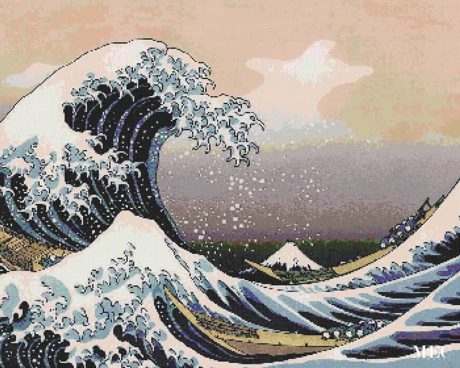 PIXL glass mosaic render of Under the Wave off by Hokusai. Made with exclusive AddTek software.