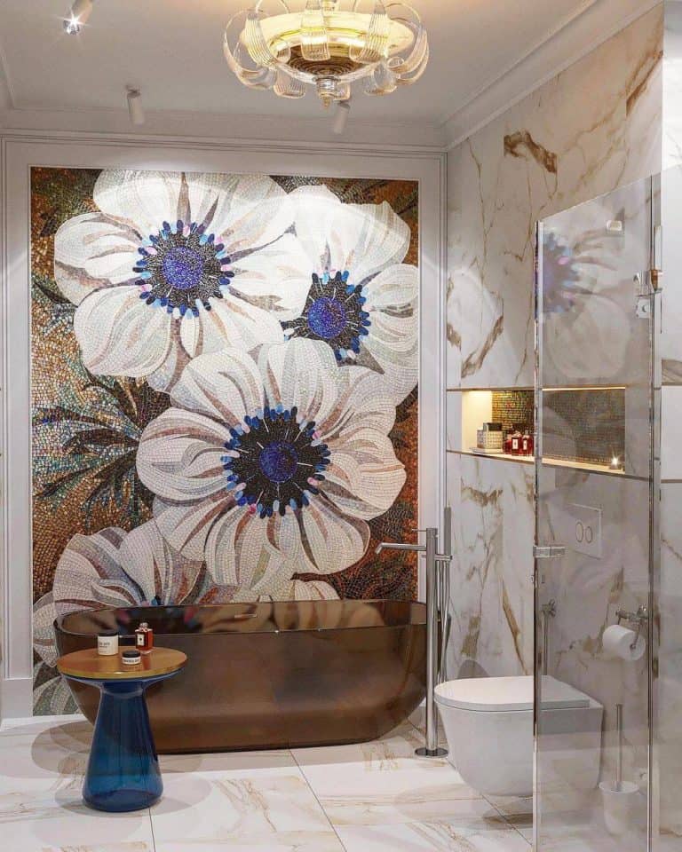 bathroom wall glass mosaic art floral mural