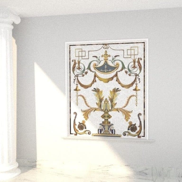 marble mosaic handmade tile wall niche by MEC front elevation render