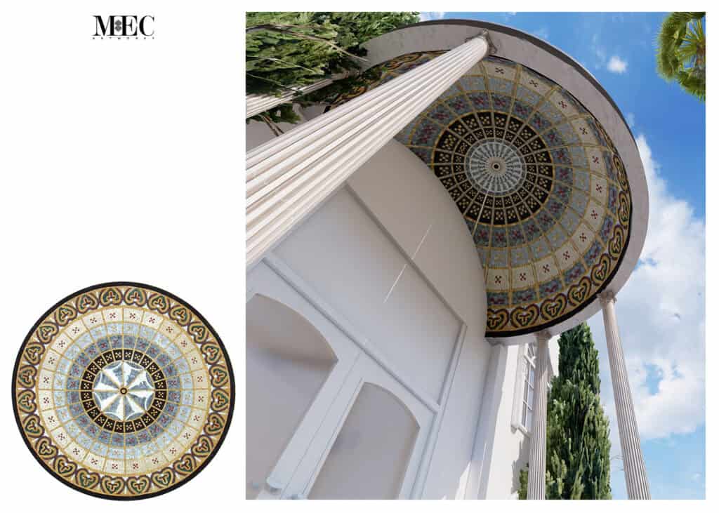 curved dome canvas mosaic art installation