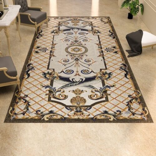 Acanto Lacuna Baroque style-handcrafted-marble mosaic rug by MEC