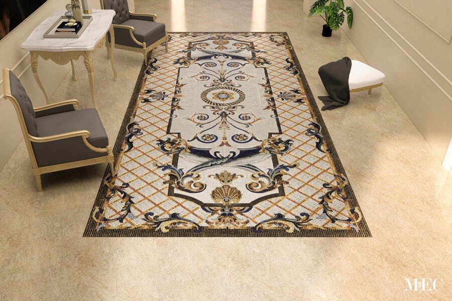 Acanto Lacuna Baroque style-handcrafted-marble mosaic rug by MEC