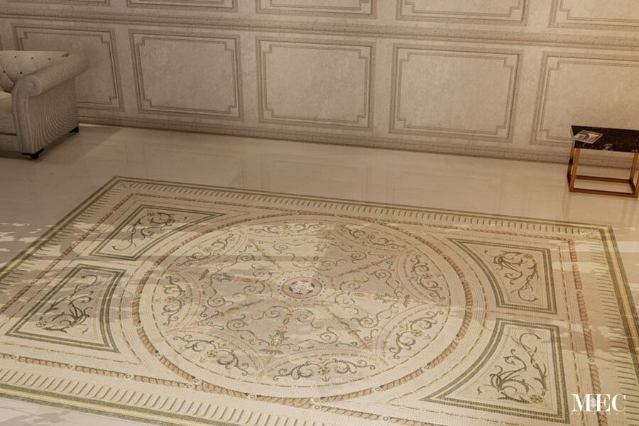 Adira Lacuna Baroque style-handcrafted-marble mosaic rug by MEC
