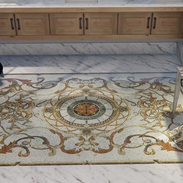 Alban Lacuna Baroque style-handcrafted-marble mosaic rug by MEC
