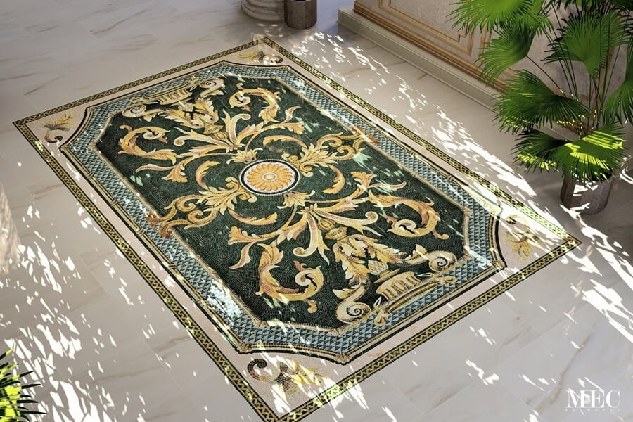 Dekorr Lacuna Baroque style-handcrafted-marble mosaic rug by MEC
