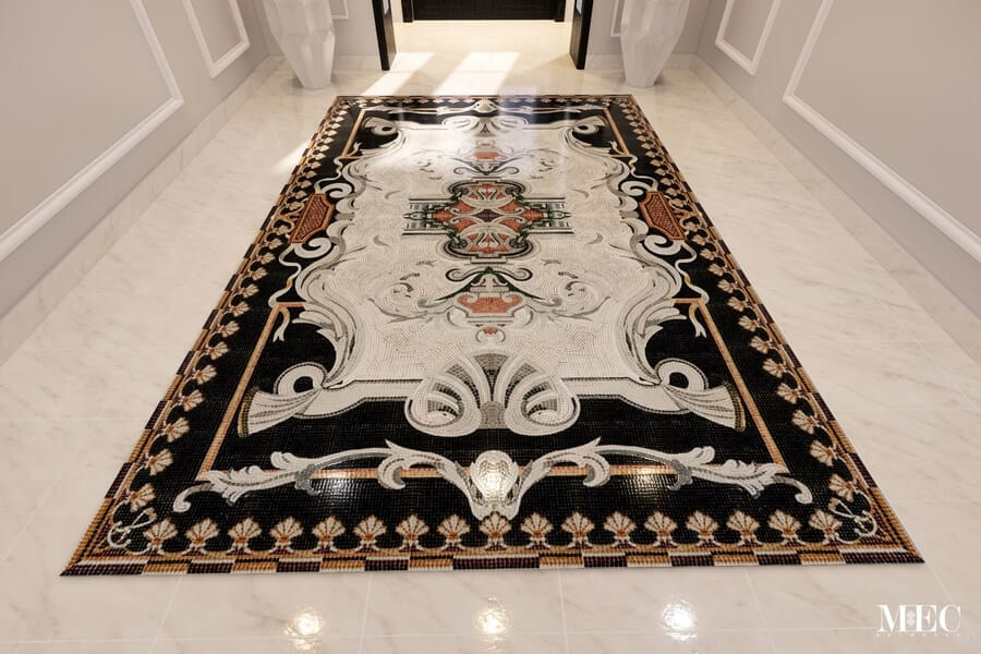 Drasa Lacuna Baroque style-handcrafted-marble mosaic rug by MEC