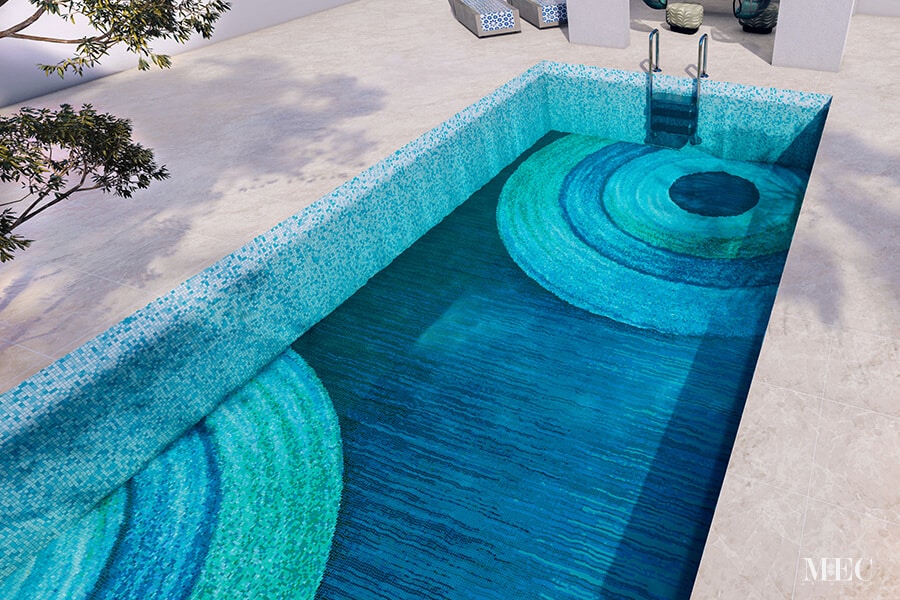 Dysk Aqua Vertex PIXL glass tile swimming pool mosaic by MEC 3D render