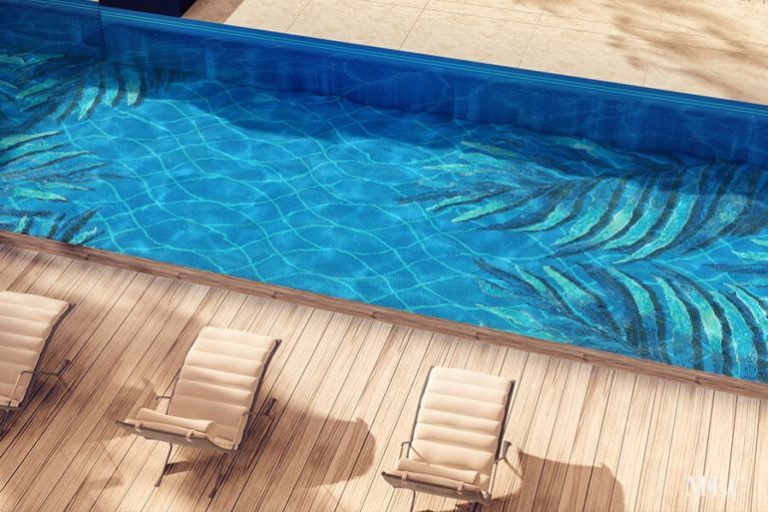 Elysian Aqua Vertex PIXL glass tile swimming pool mosaic by MEC 3D render