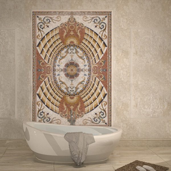 Feandra Lacuna Baroque style-handcrafted-marble mosaic rug by MEC