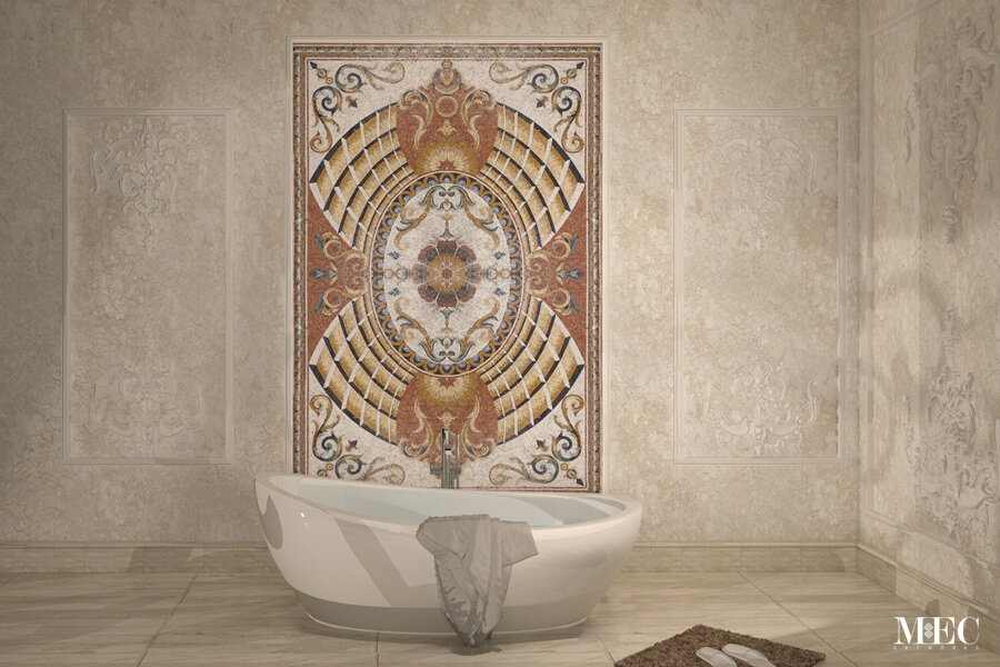 Feandra Lacuna Baroque style-handcrafted-marble mosaic rug by MEC