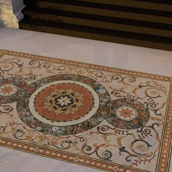 Florian Lacuna Baroque style-handcrafted-marble-mosaic rug by MEC