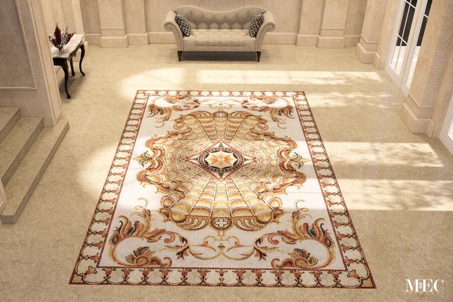 Gansev Lacuna Baroque style-handcrafted-marble-mosaic rug by MEC