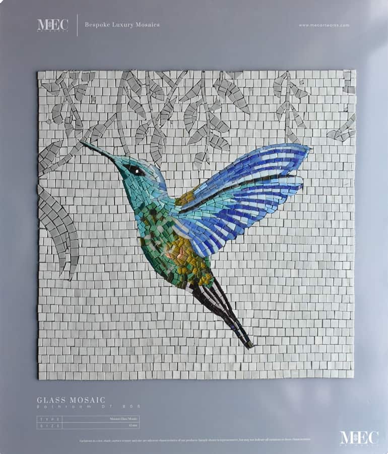 Humming Bird mosaic made by MEC with handcut Murano glass tiles