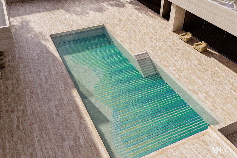 Gradan Aqua Vertex PIXL glass tile swimming pool mosaic by MEC 3D render