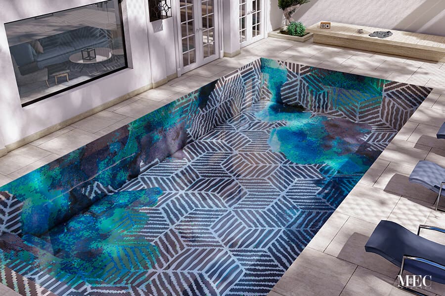 Hitari Aqua Vertex PIXL glass tile swimming pool mosaic by MEC 3D render